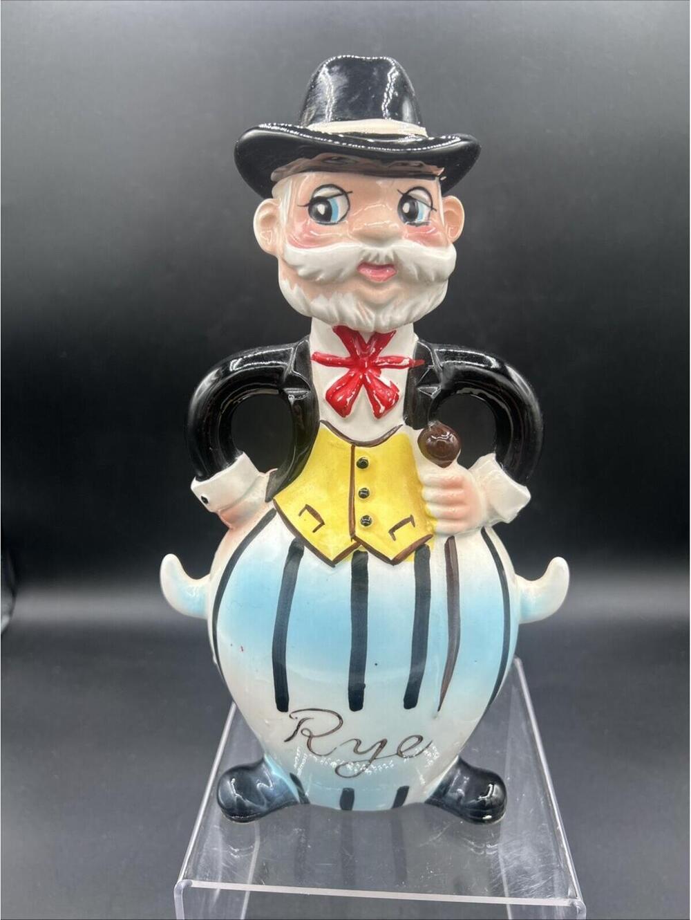 Vintage Ceramic Rye Whiskey Decanter Figural Gentleman Bottle Barware Japan